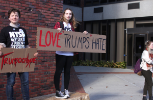 “I am genuinely afraid of how our country believes these ideologies Trump is spreading,” said Eleanor Condelles, second-year psychology major. “I believe the only way we can combat this is to come together with love and unity. If we want things to change, we need to stand together.”