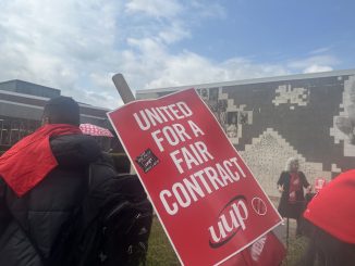 While the state budget had yet to be released, the UUP held a protest outside of the Humanities Building on April 27 in support of fair contract negotiations and state aid for SUNY.